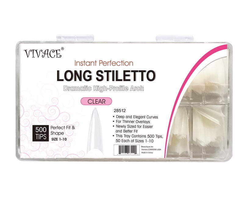 VIVACE Clear Long Stiletto 500pcs Artificial Fake Gel Nail Tips,10 Sizes With Clear Plastic Case For Nail Salon - Image 2